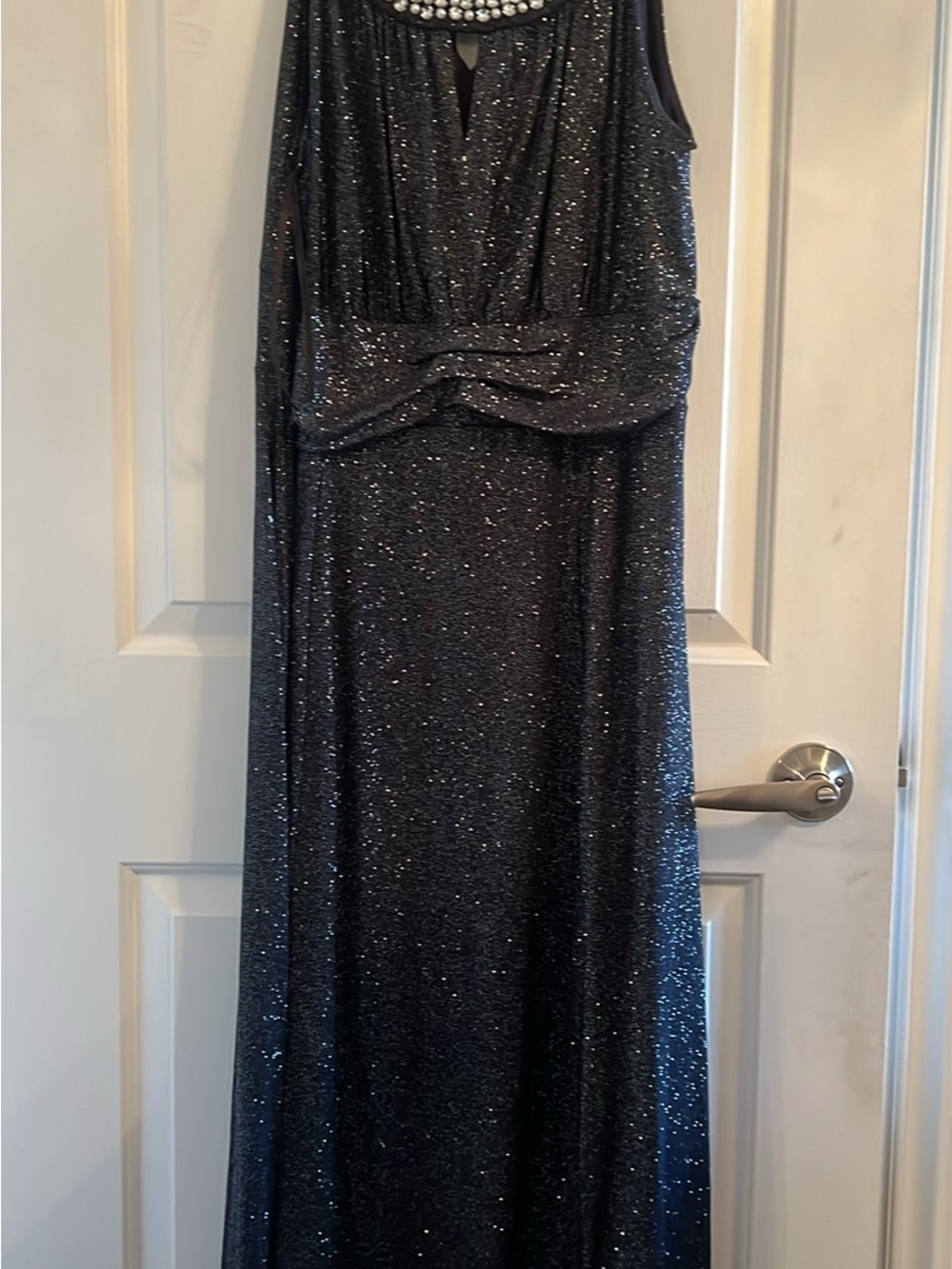 Enfocus Studio Black Sparkle Dress with Pearl and Crystal Trim